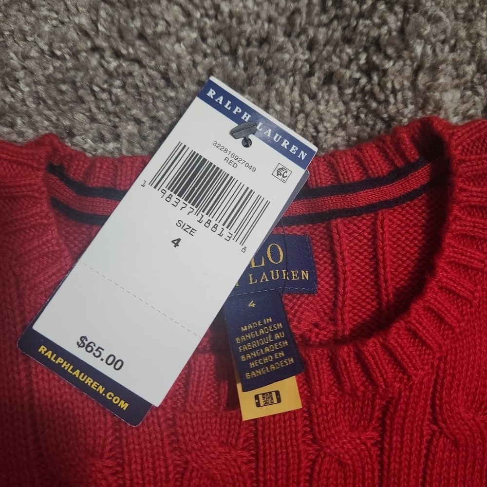 Polo by Ralph Lauren Red Cable-Knit Cotton Sweater - Picture 4 of 4